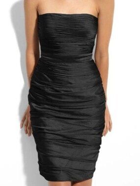 ML MONIQUE LHUILLIER BRIDESMAIDS Strapless Chiffon Ruched Dress Wedding Size 6